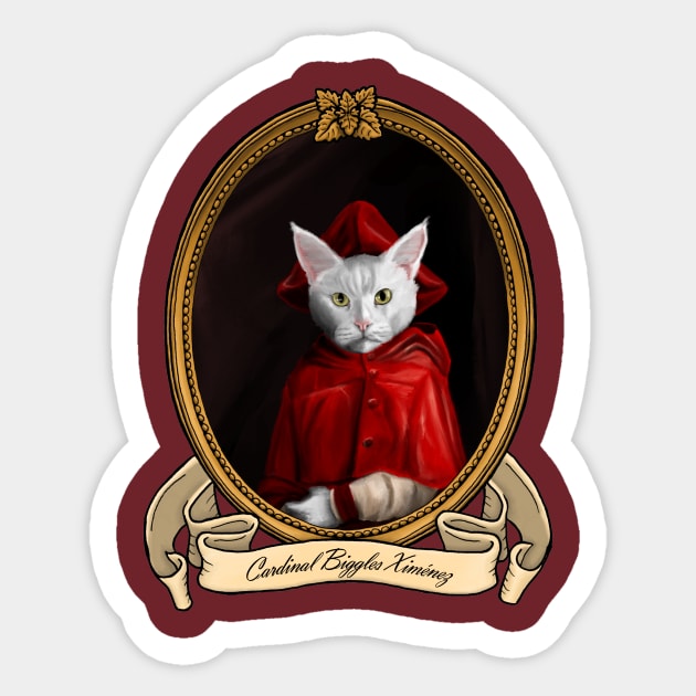 Renaissance Cat - Cardinal Biggles Ximénez (A White Cat) Sticker by JMSArt